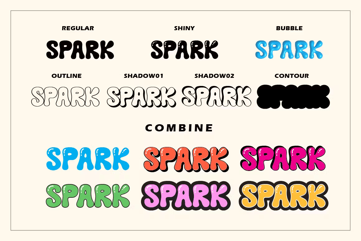 Dream Sparks by Typebae, a 3D bubble display font