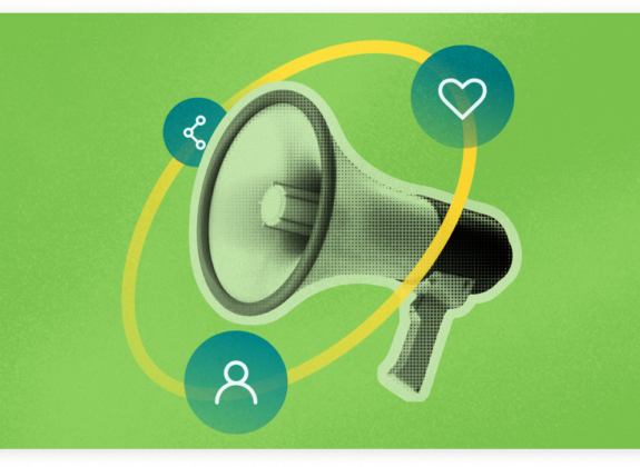 Your Guide to the Envato Market Affiliate Program: A green background with a megaphone on it.