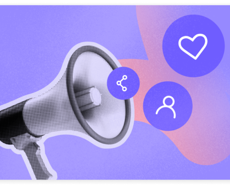 Your Guide to the Elements Affiliate Program: A purple background with a megaphone on it.