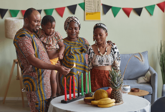 African family celebrating Kwanzaa holiday