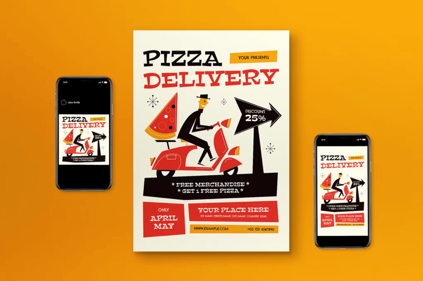 Brown Mid Century Pizza Delivery Flyer Set by graphicook, one of Monie's favorite graphics items.