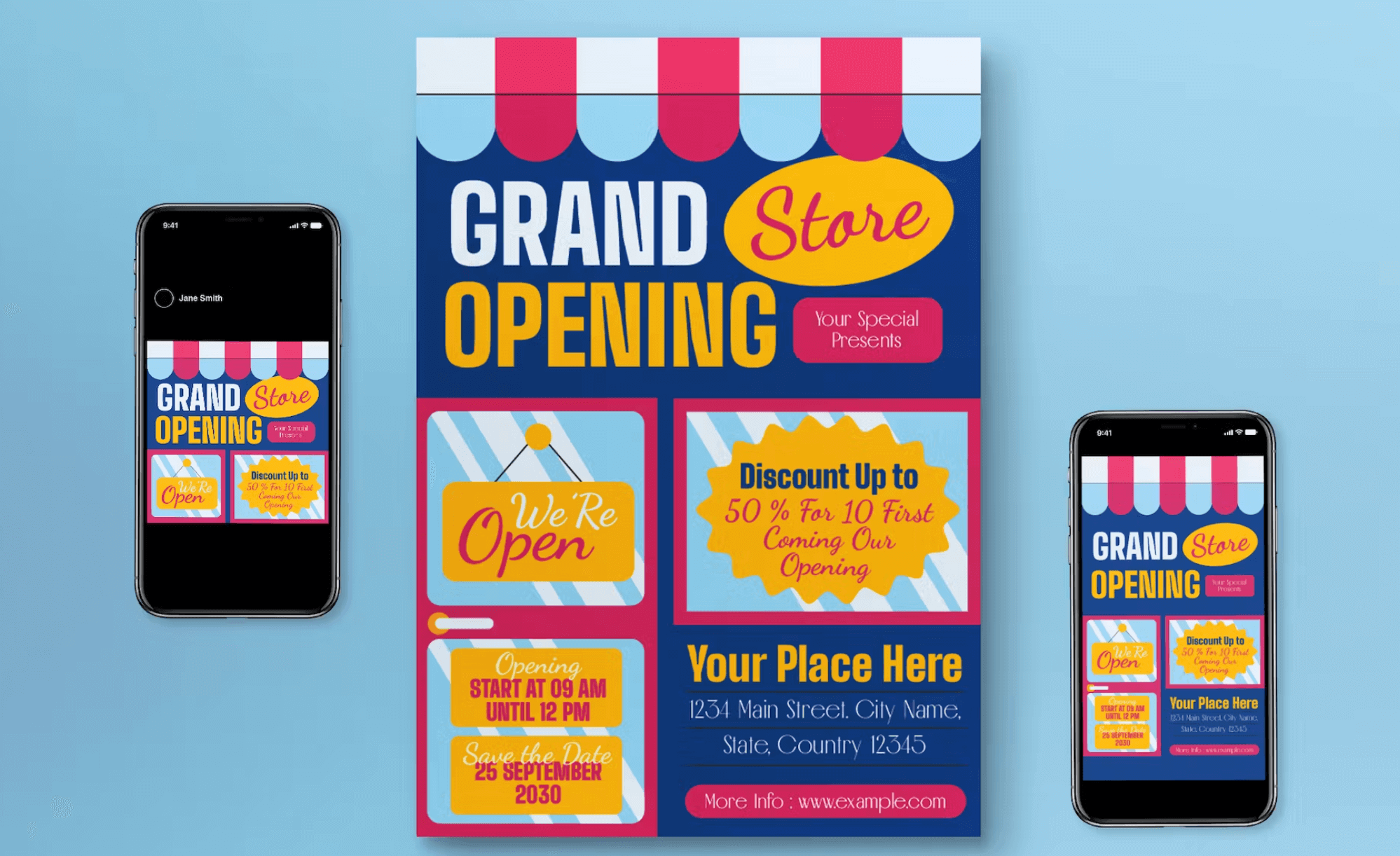 Flat Design Grand Opening Store Flyer Set by pubric