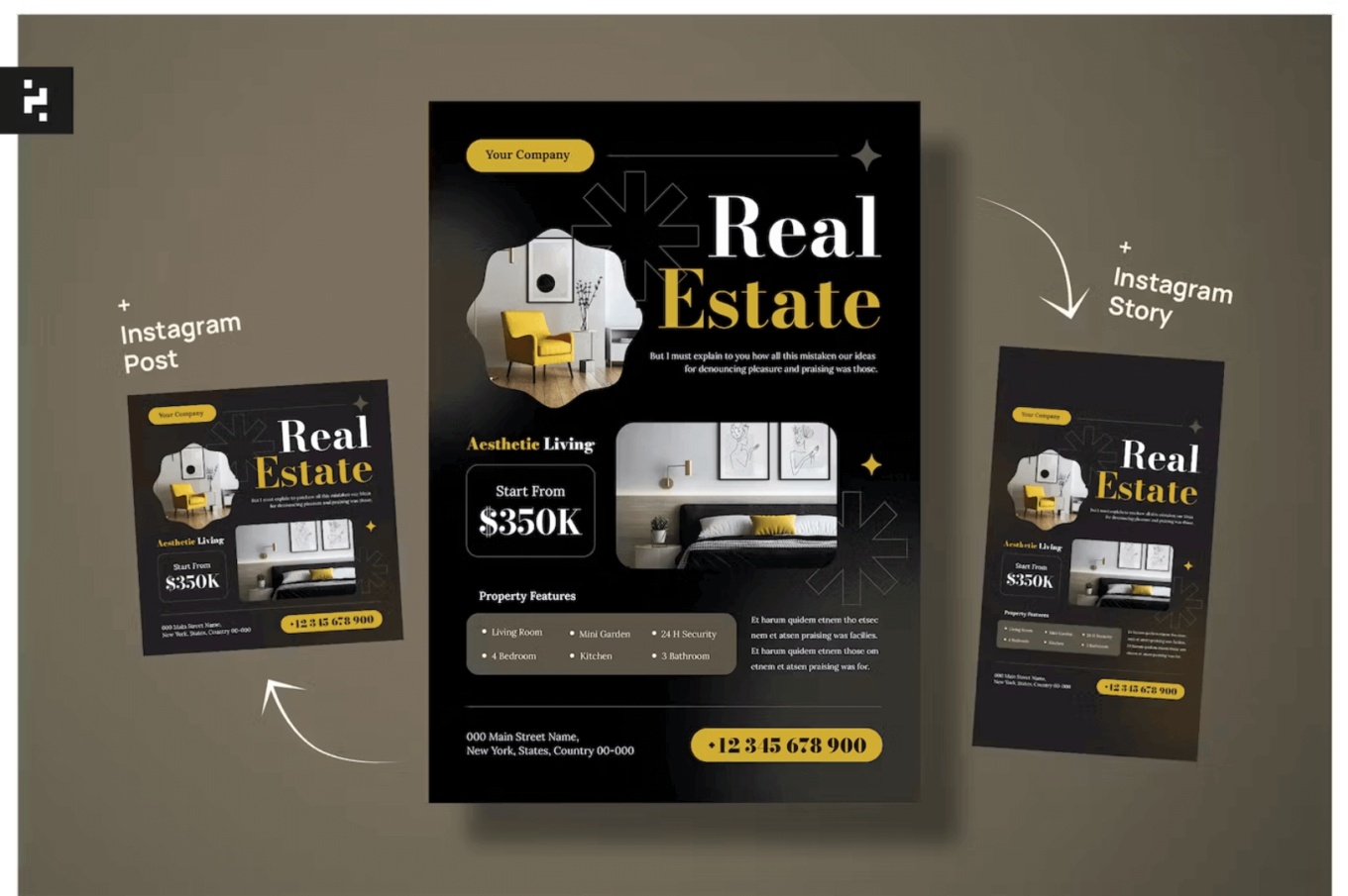 Aesthetic Theme Real Estate Flyer (graphic template) by Neermana