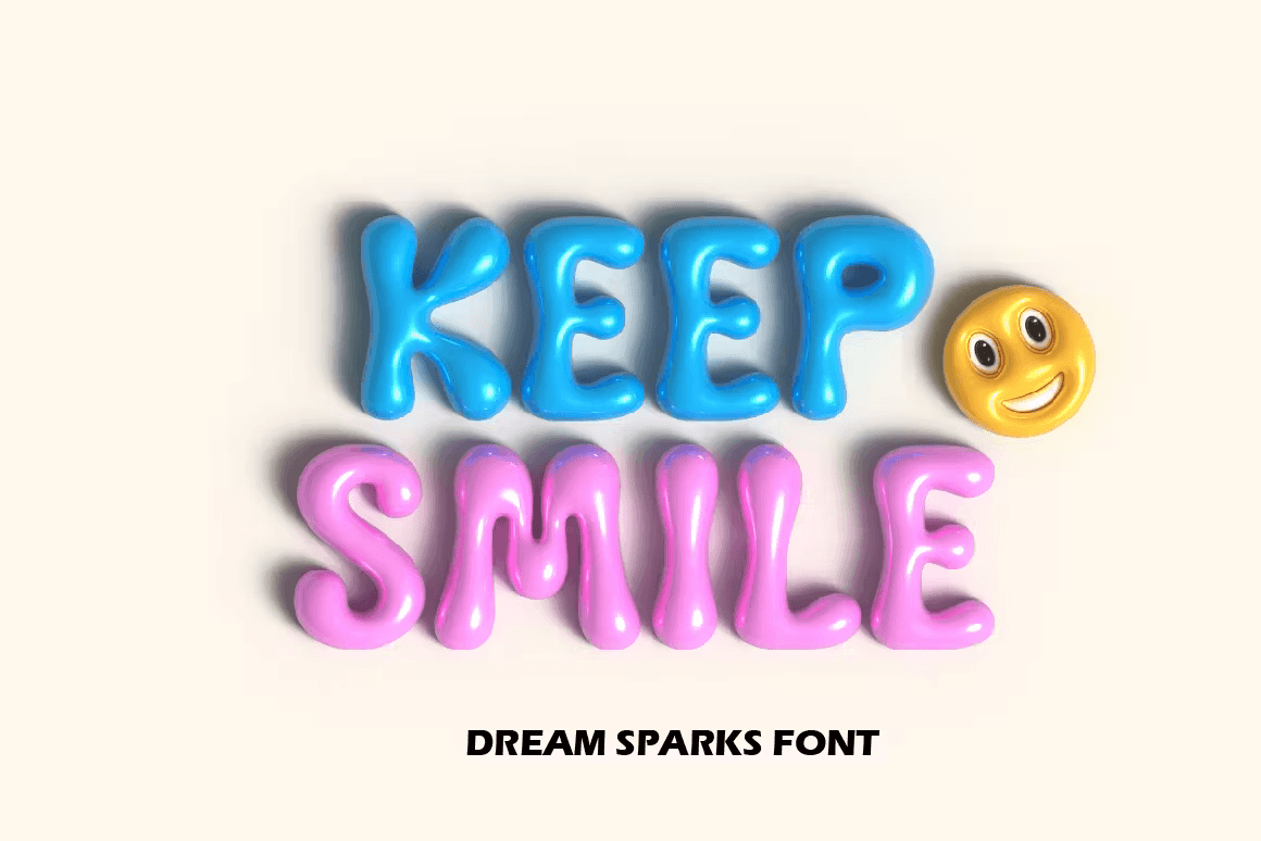Dream Sparks by Typebae, a 3D bubble display font