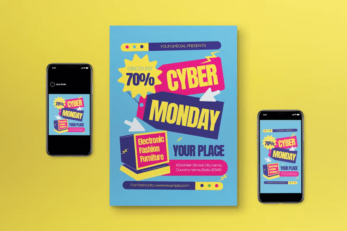 Flat Design Cyber Monday Flyer Set by pubric