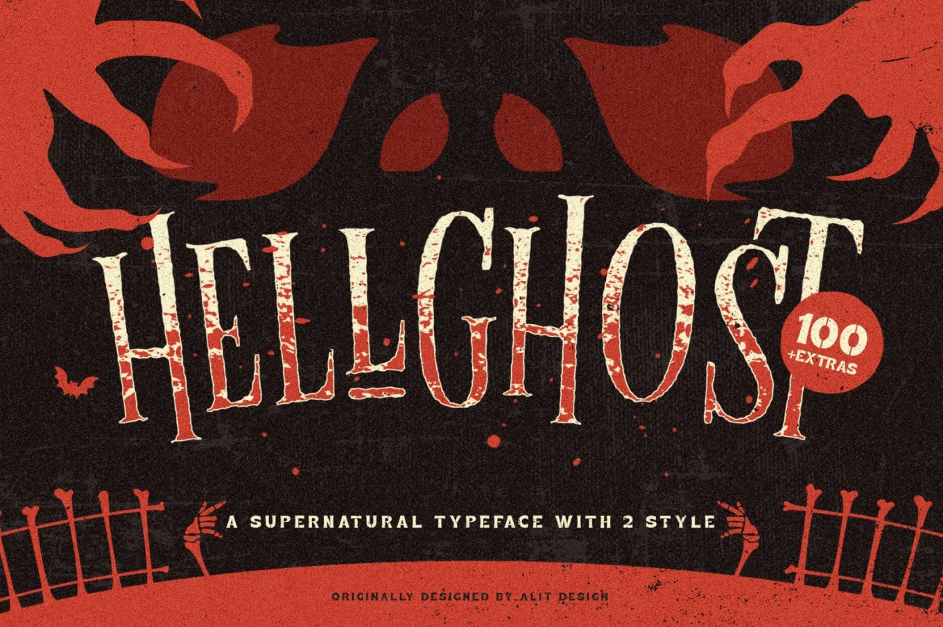 Example of Halloween-themed content. Promo graphic of a font called "HellGhost".