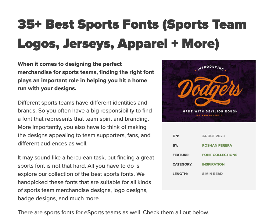 Screenshot from the blog of an Elements affiliate: design shack. https://designshack.net/articles/inspiration/sports-fonts/