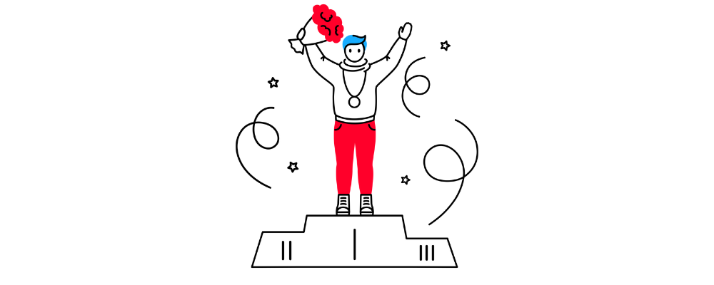 Man Athlete With a Medal and Flowers on a Pedestal by Icons8